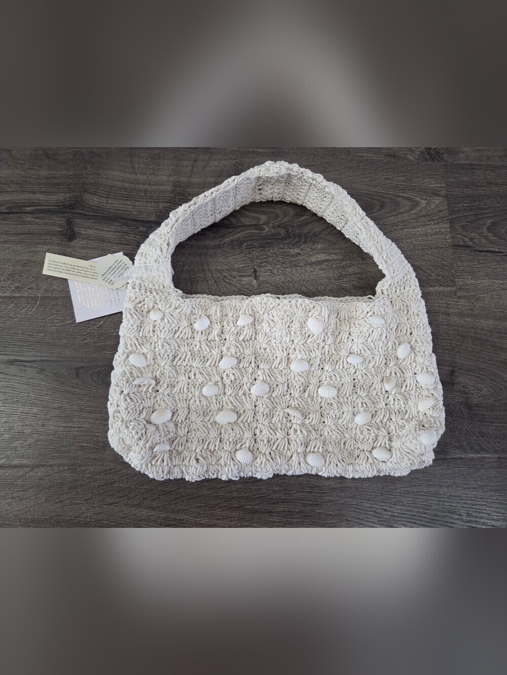 Handcrafted Cream Crochet Shoulder Bag with Shell Accents NWT